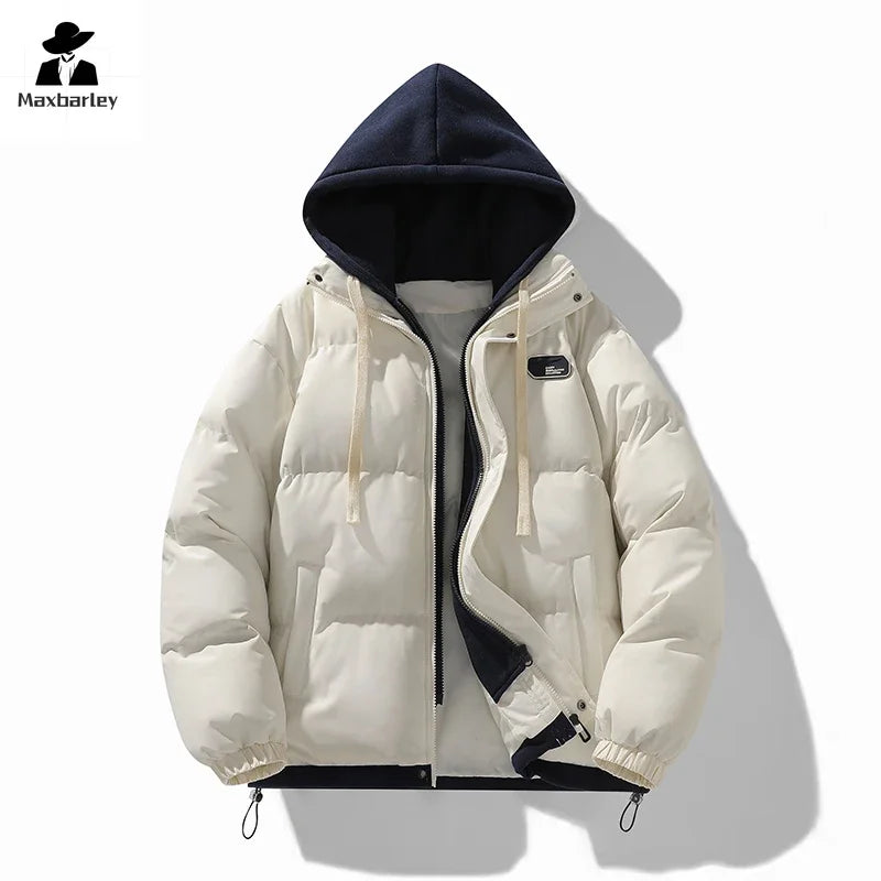 Veste d'hiver pour hommes et femmes, faux manteau à capuche épais, tendance coréenne, 2 pièces, manteau chaud rembourré en coton, style japonais, nouvelle collection