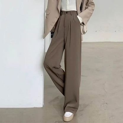 Pantalon de costume pour femmes, Style coréen, taille haute, jambes larges, poches inclinées, pantalon de bureau ample, pantalon de costume d'affaires décontracté