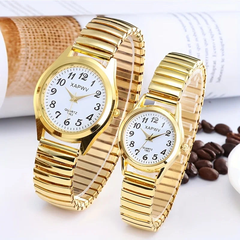 Bande élastique élastique Quartz Couple mode paire montre d'âge moyen et personnes âgées grand cadran pointeur Surface numérique montre pour hommes femmes