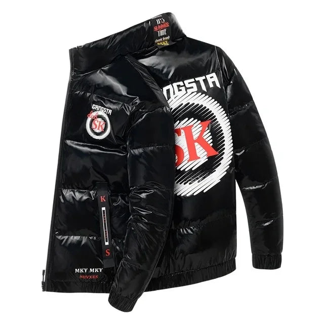 Nouveau cuir brillant hommes épaissir chaud hiver veste décontracté Parka vêtements d'extérieur automne imperméable col montant à capuche manteau vêtements