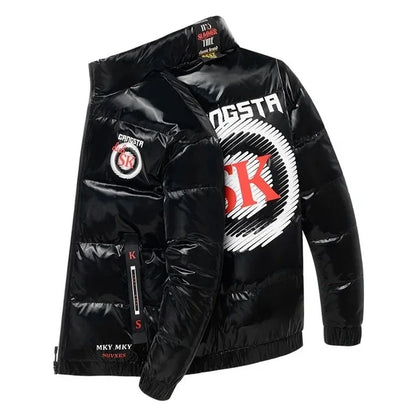 Nouveau cuir brillant hommes épaissir chaud hiver veste décontracté Parka vêtements d'extérieur automne imperméable col montant à capuche manteau vêtements