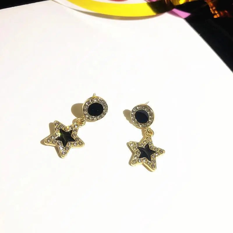 Boucles d'oreilles rondes en argent S925, strass assortis avec tout, simples, goutte d'eau noire,