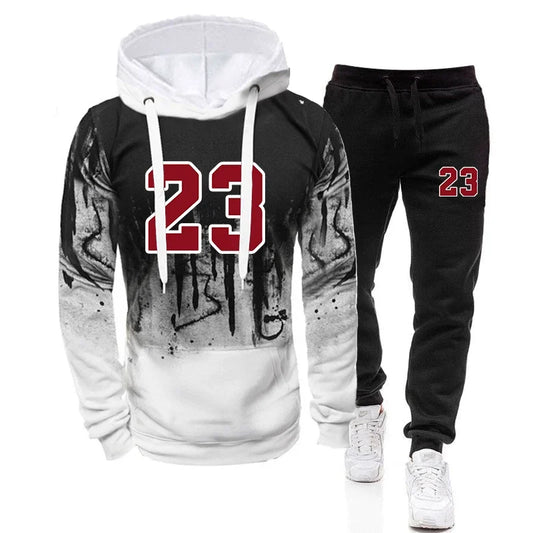 Survêtement pour hommes sport imprimé une pièce sweat-shirt pantalons de survêtement Jogging quotidien vêtements pour hommes décontracté Splash-ink sweat à capuche pantalon 2025