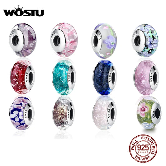 32 perles en verre de Murano Effervescence en argent Sterling 925