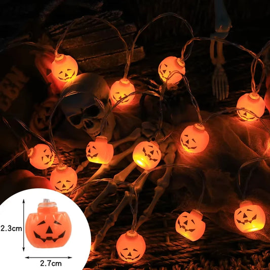 Guirxiété Lumineuse LED en Forme de Tête de Citrouille, Crâne, Globe Oculaire, Lanterne d'Inquiétude, Décoration d'Halloween