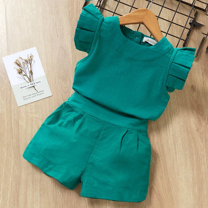 Ensemble de vêtements d'été pour filles, t-shirt à manches courtes + pantalon, 2 pièces