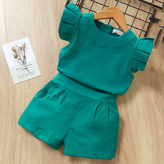 Ensemble de vêtements d'été pour filles, t-shirt à manches courtes + pantalon, 2 pièces