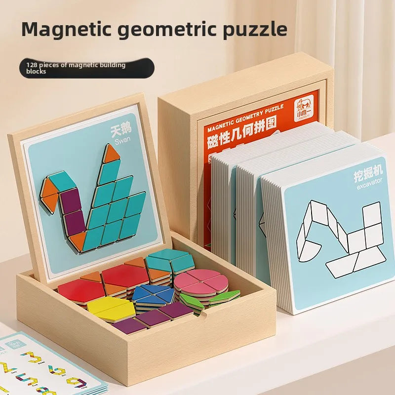 CPC CE Magnetic Tangram Puzzle Wooden Geometric Building Block Primary School Students 3-6 Years Old Children Educational Toys