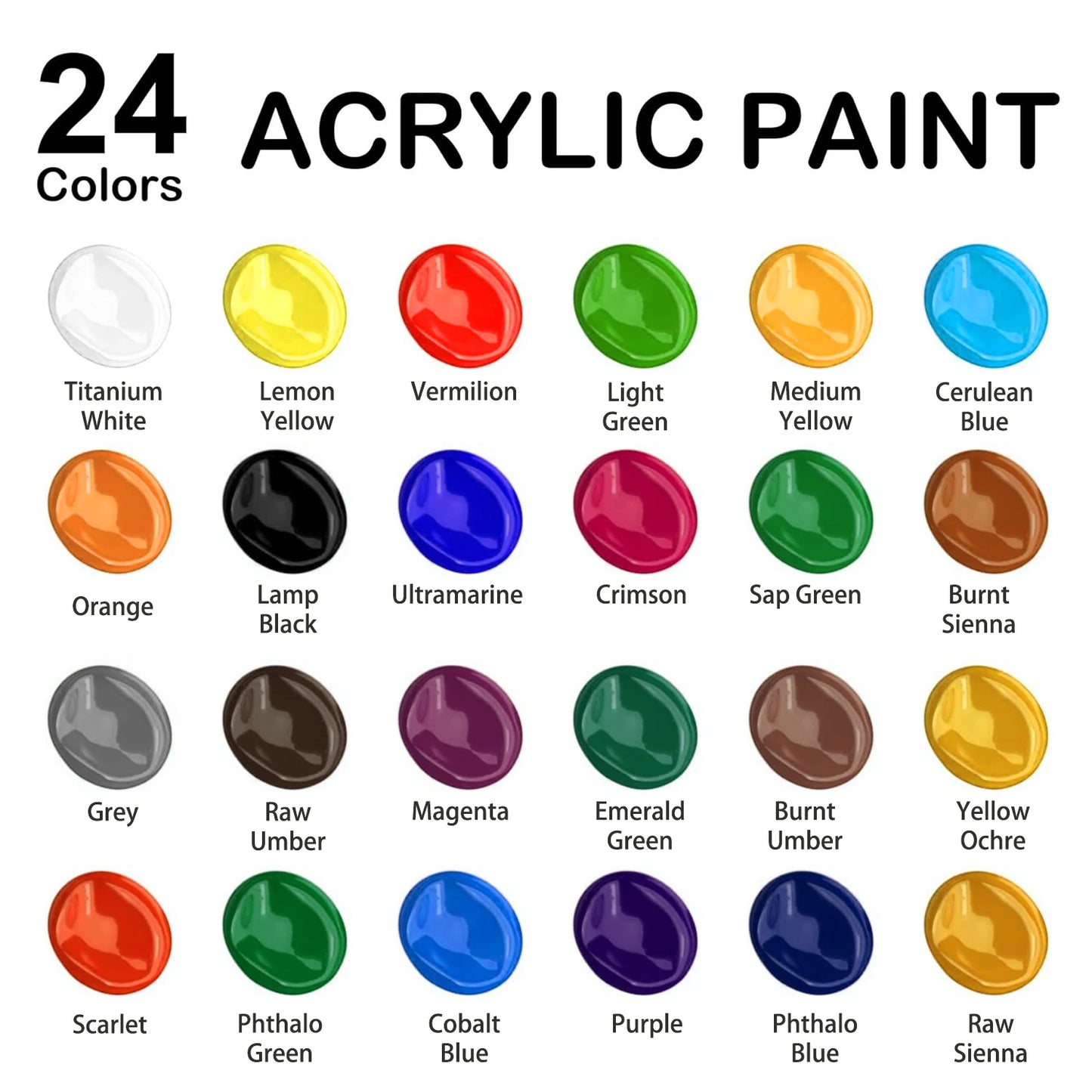 Ensemble de peinture acrylique avec 10 pinceaux, 24 couleurs (60ml, 2 US fl oz), artisanat d'art pour Halloween, citrouille, peinture céramique, Kit de fournitures d'art