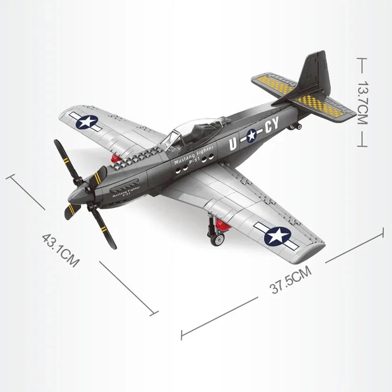 Militaire USA P-51 Mustang combattant Jets modèle blocs de construction avion technique avion MOC armes briques jouets pour cadeaux pour adultes