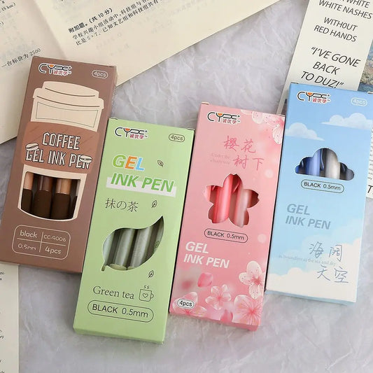 Stylo Gel 0.5mm, stylo à bille à encre de couleur noire, 4 pièces