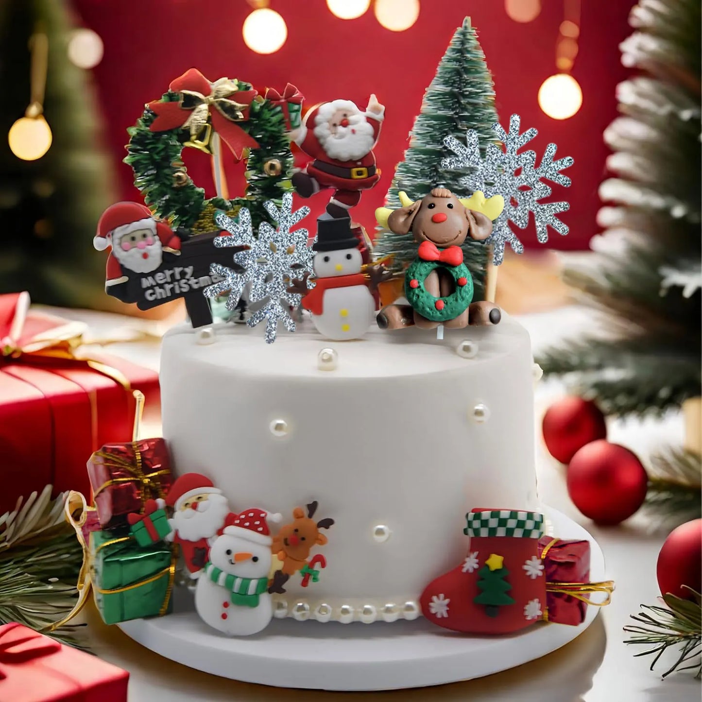 Décoration de Gâteau de Noël, Bonhomme de Neige, Arbre, Chi, 30 Pièces