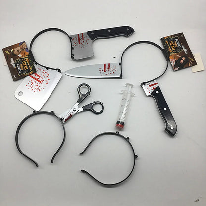 Accessoires d'horreur d'halloween, faux hache de sang, scies, couteau, bandeau pour fête d'halloween, mascarade, accessoires de méfait, décoration