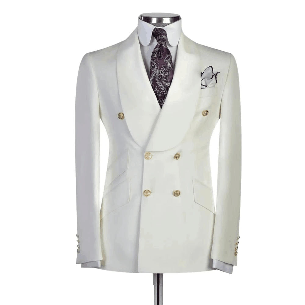 Veste de costume formelle pour hommes, coupe cintrée, bleu marine, manches longues, châle, revers, Double boutonnage, Blazer d'affaires, un manteau, veste de travail et de bureau
