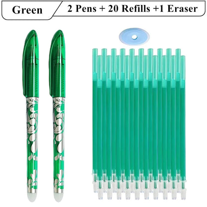 2 stylos Gel effaçables + 20 recharges + 1 gomme, encre magique de 0.5mm en noir bleu rouge vert,