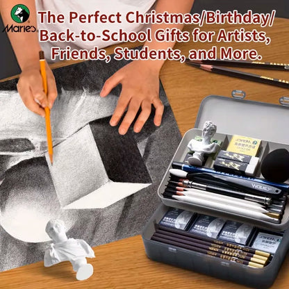 Marie's – ensemble de crayons de grande capacité, 31 pièces/44 pièces, boîte Double couche pour croquis et peinture pour adultes, étudiants et artistes