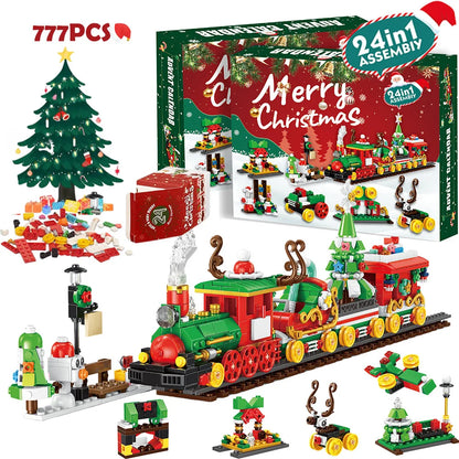 Calendrier de l'Avent de Noël Coffret cadeau Arbre de train de Noël pour enfants Boîte de calendrier de compte à rebours de 24 jours Cadeau de Noël de fête surprise