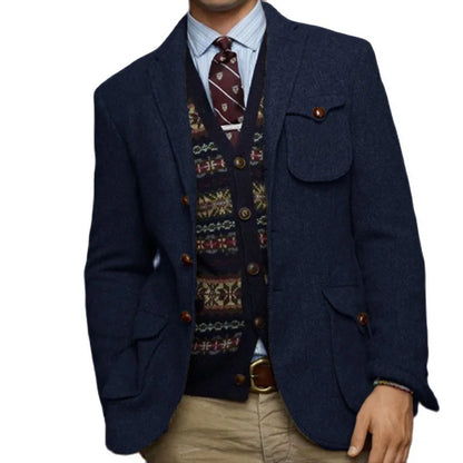 Veste en tweed trempée pour hommes, simple boutonnage, revers pointu, veste multi-poches, mince, élégante, mode, chimsteampunk, mariage, Rh
