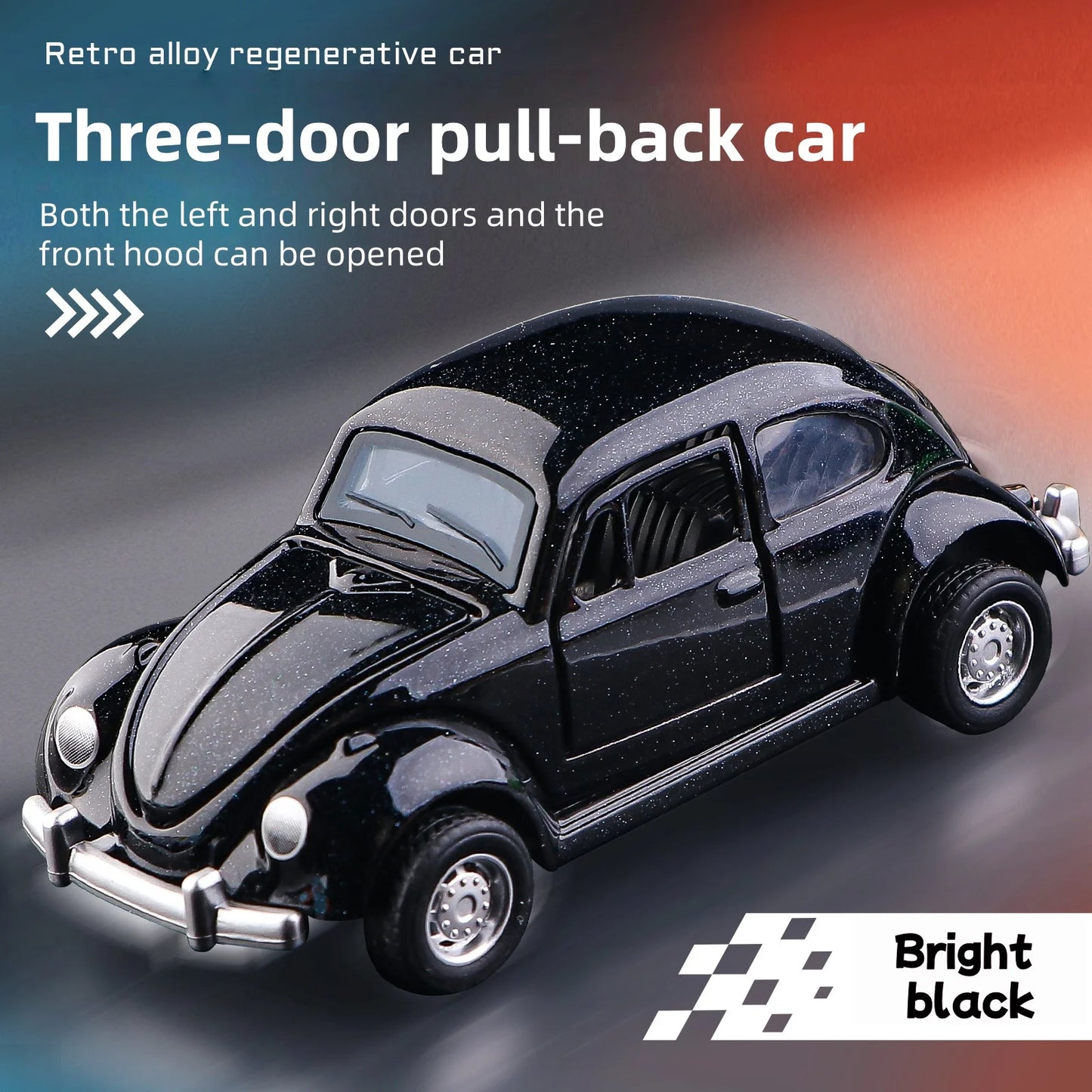 Modèle de voiture classique Beetle mini voiture en alliage à traction, trois portes peuvent être ouvertes à l'échelle 1:60, cadeaux pour garçons adultes et enfants