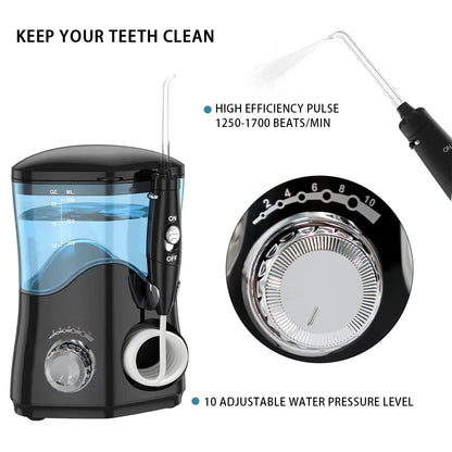 Hydropulseur professionnel 600ML avec 7 buses, irrigateur buccal à haute impulsion pour le blanchiment des dents, les accolades, les Implants, soins des gencives portables