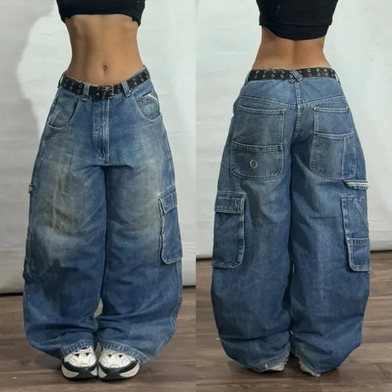 Tendances de la mode américaine Joker outillage poche Baggy jean femme rue Y2K nouveau Hip Hop surdimensionné pantalon à jambes larges unisexe jean