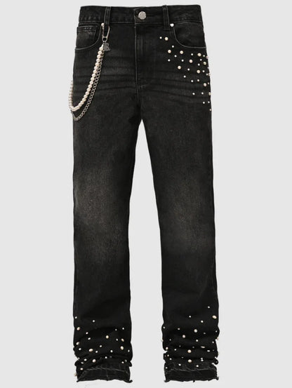 Fourrure saisons nouvelle mode hommes jean pantalon Style américain et européen haute rue élastique plissé Denim pantalon mâle vêtements