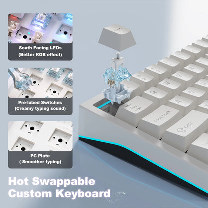 YUNZII AL65 clavier mécanique en aluminium blanc, clavier de jeu sans fil personnalisé QMK/VIA, clavier rétro-éclairé rvb à échange à chaud avec joint