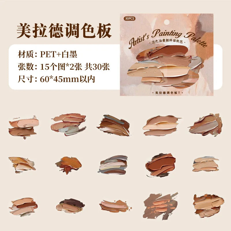 Mr. Paper, 30 pièces, paquet d'autocollants sur le thème de la Palette de couleurs de peinture à l'huile,