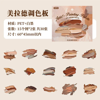 Mr. Paper, 30 pièces, paquet d'autocollants sur le thème de la Palette de couleurs de peinture à l'huile,