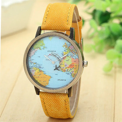 Montre à Quartz de mode  unisexe carte avion voyage autour du monde