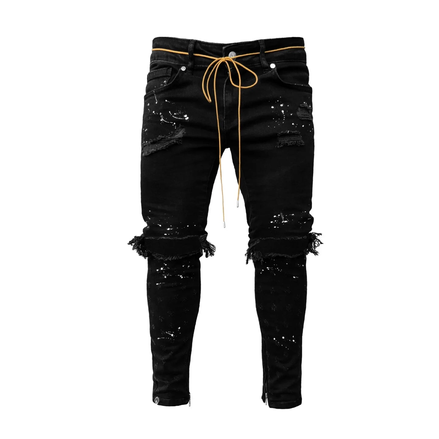 Jean Long en Denim pour Homme, Pantalon Crayon, Trou, Épissure, Simple, Coupe Slim, Fermeture Éclair, Lacets, Serré, Taille Droite, FJM, Automne