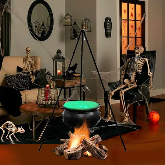 Grand chaudron de sorcière sur trépied, décor d'extérieur pour Halloween, seau à bonbons avec lumières, décor de fête de carnaval d'horreur de feu de joie d'halloween