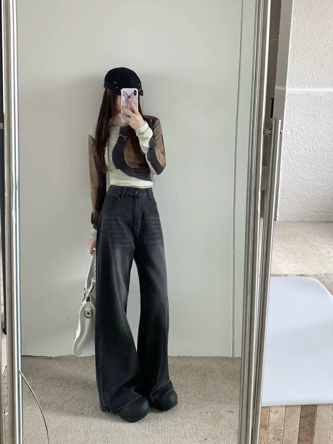 Jean taille haute à jambes droites pour femme, pantalon à jambes larges, Vintage, Slim, ample, drapé, Version étroite, nouvelle collection hiver