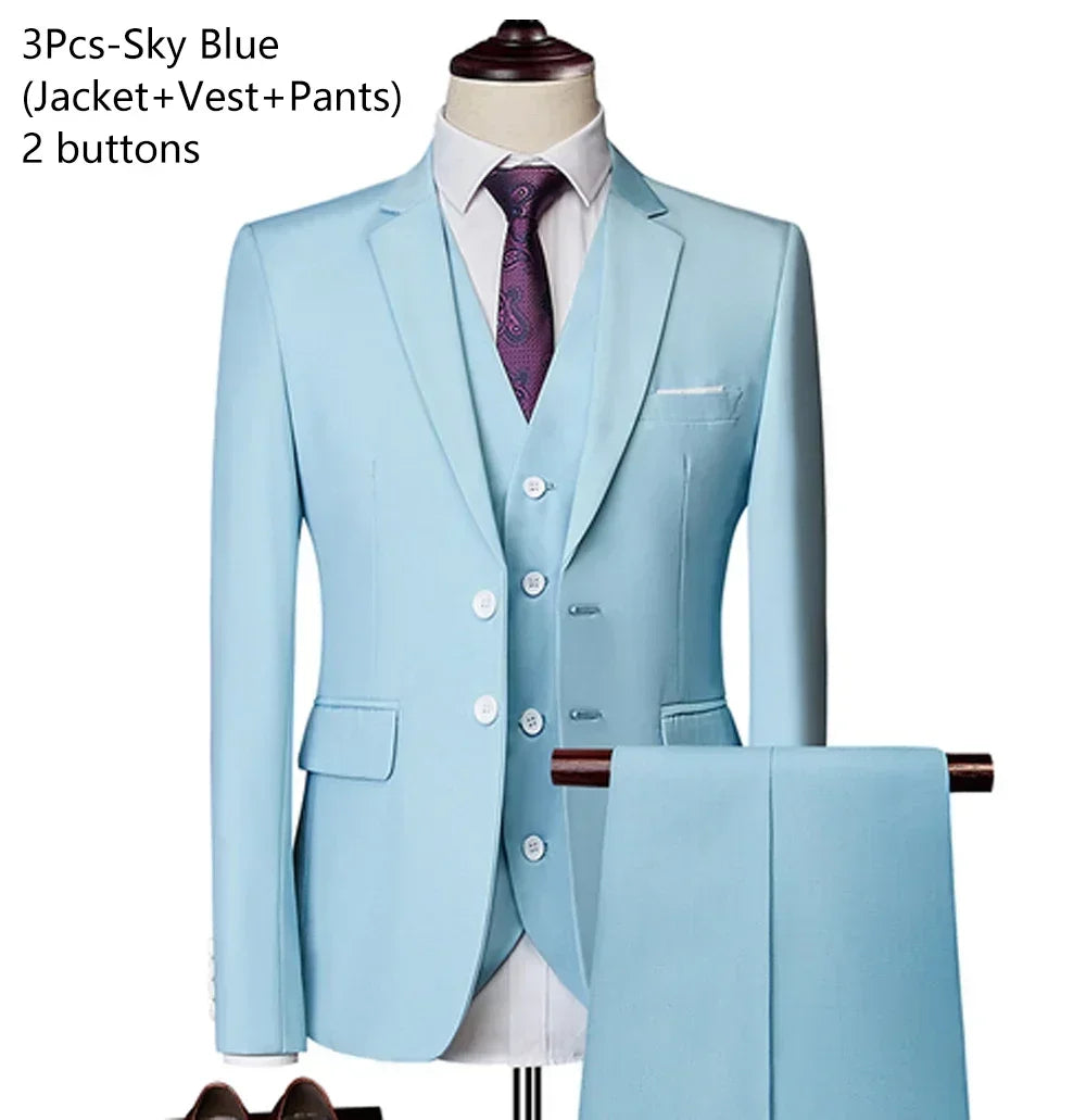 Costumes formels complets Ternos pour hommes, blazers élégants, pantalons et vestes, costume de luxe, vêtements de mariage, affaires, 2 pièces, 3 ensembles