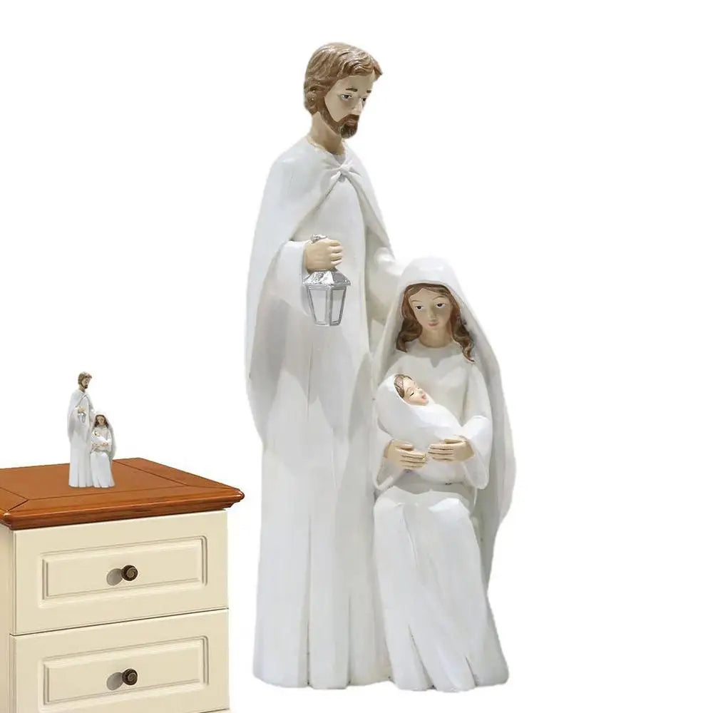 Pièce de figurine de la Sainte Famille de Noël, scène de la Nativité, statue en bois, décor d'art religieux, adaptée à la maison