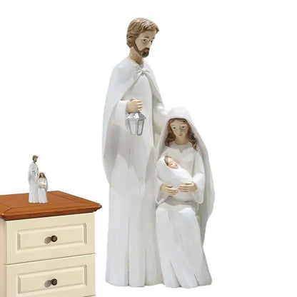 Pièce de figurine de la Sainte Famille de Noël, scène de la Nativité, statue en bois, décor d'art religieux, adaptée à la maison