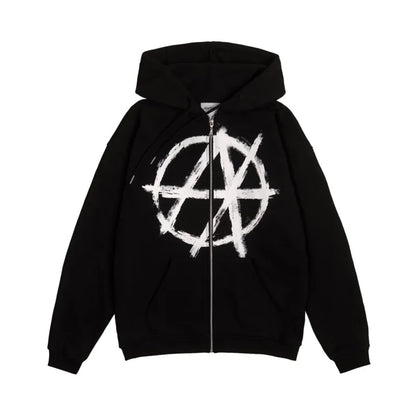 Pull à Capuche avec Imprimé Graphique Antihype pour Homme, Vêtement Streetwear, avec Fermeture Éclair, PVD, Hip Hop, Esthétique, Goth, Y2k, Harajuku
