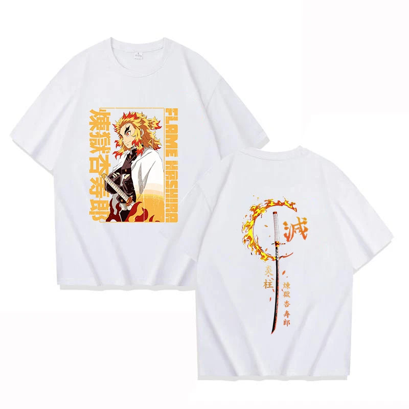 Nouveau Anime Rengoku Kyoujurou T-shirt unisexe à manches courtes col rond été motif décontracté impression T-shirt haut T-shirt