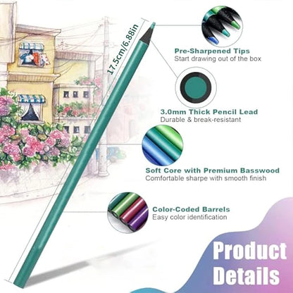 Crayons de couleur 2B métalliques pour dessin, croquis, peinture 12 pièces