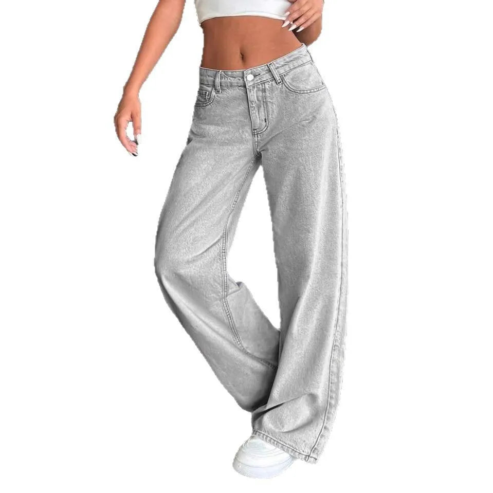 Jean à jambes larges pour femmes, pantalon longueur au sol, taille basse, délavé, poches en détresse, Streetwear, Vintage, pantalon droit, Denims, 2025