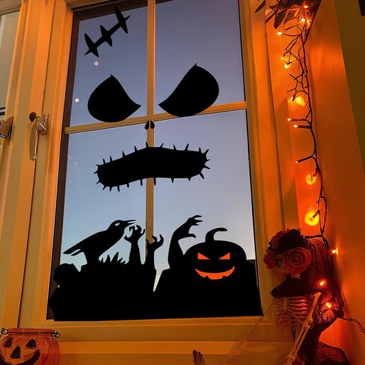 Décorations d'Halloween autocollants de porte de chambre décor de fenêtre squelette main citrouille bricolage autocollants de fenêtre fantôme diable sorcière chapeau décor