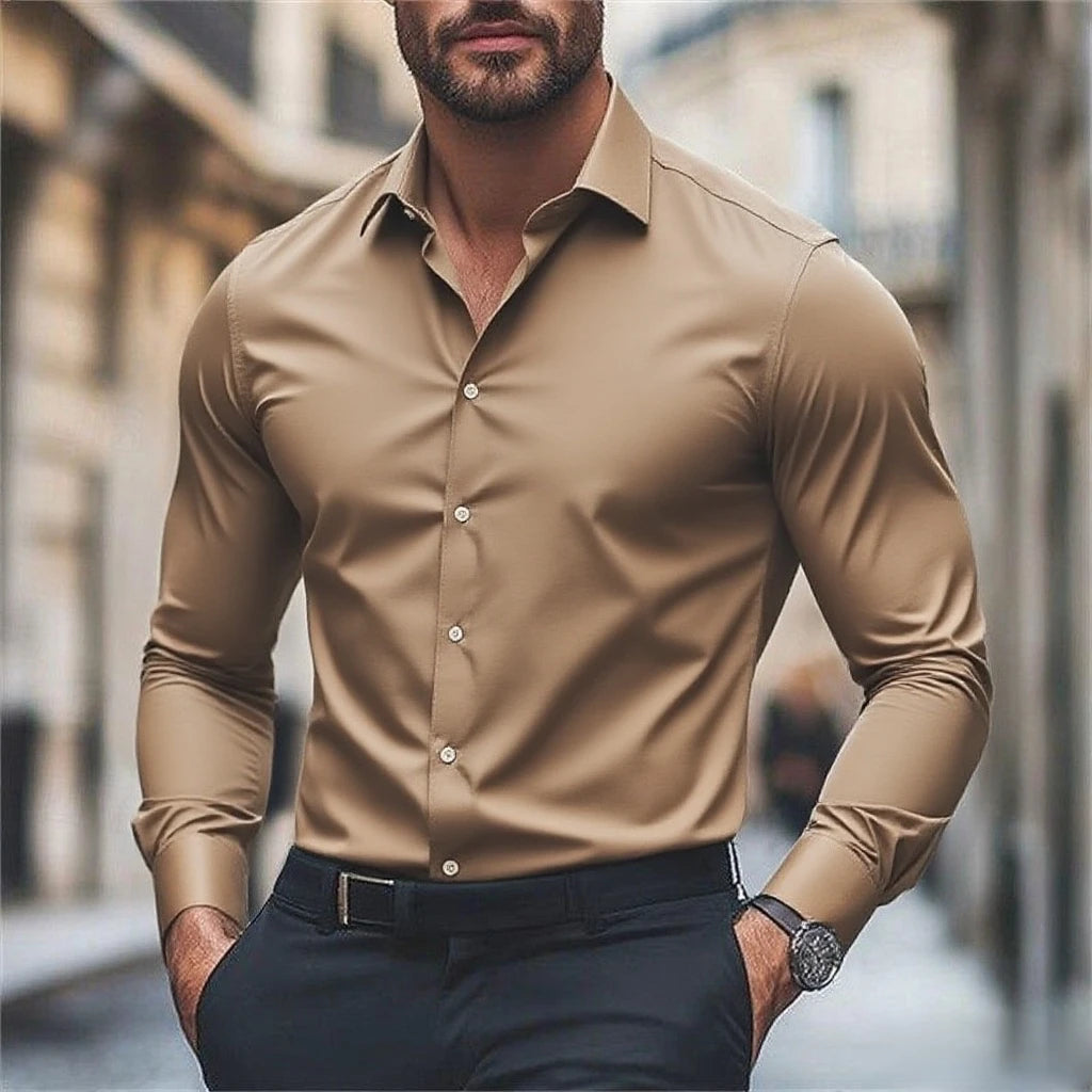Chemise homme décontracté confort couleur unie vacances de mariage chemise à manches longues luxe Royal haut à revers grande taille expédition rapide