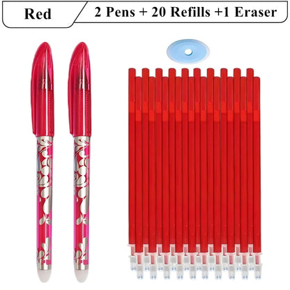 2 stylos Gel effaçables + 20 recharges + 1 gomme, encre magique de 0.5mm en noir bleu rouge vert,