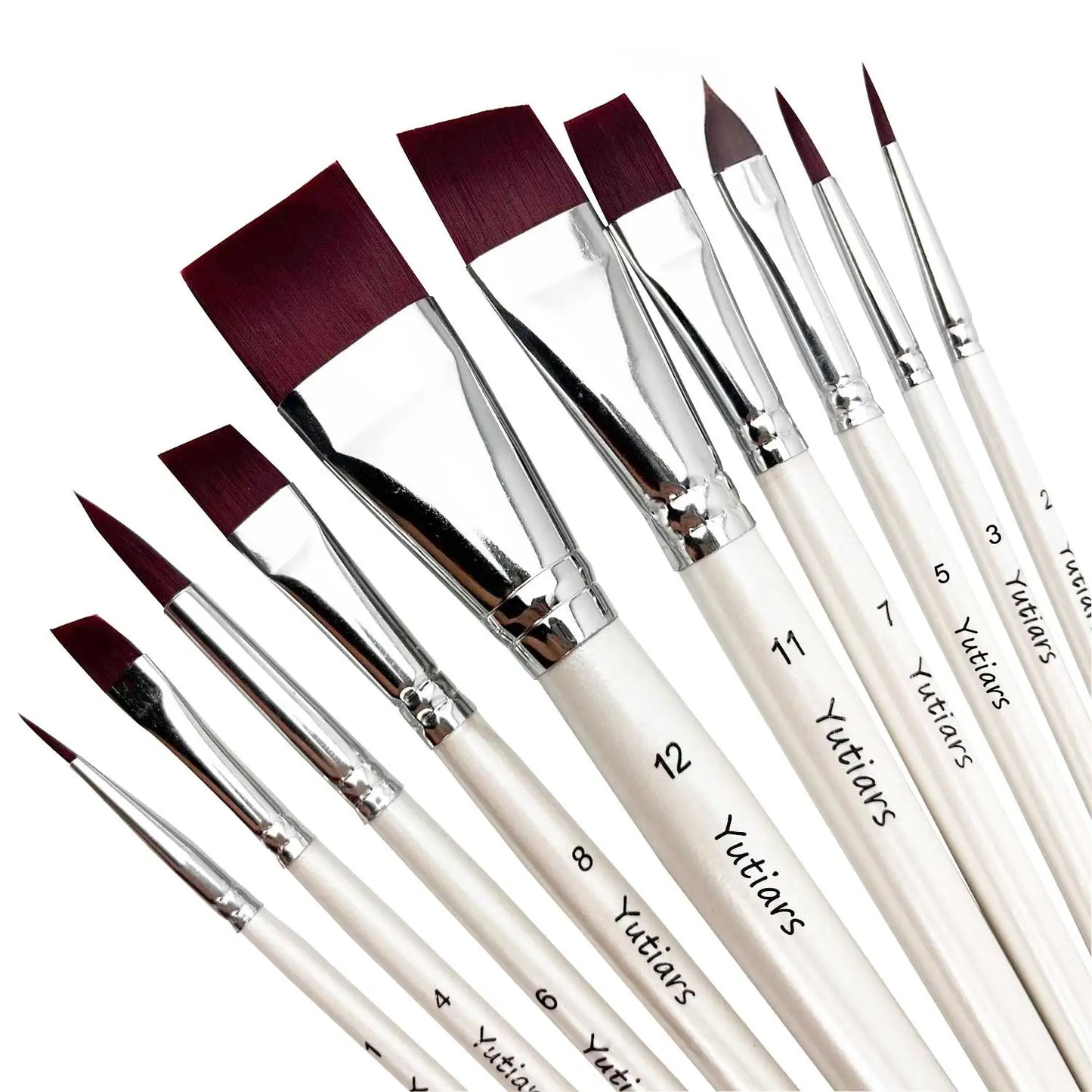 Ensemble de pinceaux de peinture d'artiste professionnel, manche blanc, poils en Nylon, pinceaux plats et coudés pour la peinture du visage, aquarelle, 10 pièces