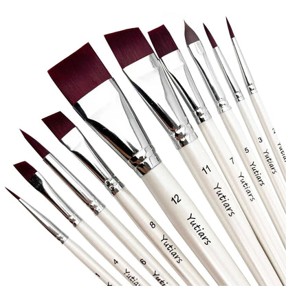 Ensemble de pinceaux de peinture d'artiste professionnel, manche blanc, poils en Nylon, pinceaux plats et coudés pour la peinture du visage, aquarelle, 10 pièces