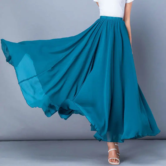 2025 printemps jupe 3 couches en mousseline de soie jupes longues pour femmes élégant décontracté taille haute Boho plage Maxi jupes Saias Femme 80/90/100 cm