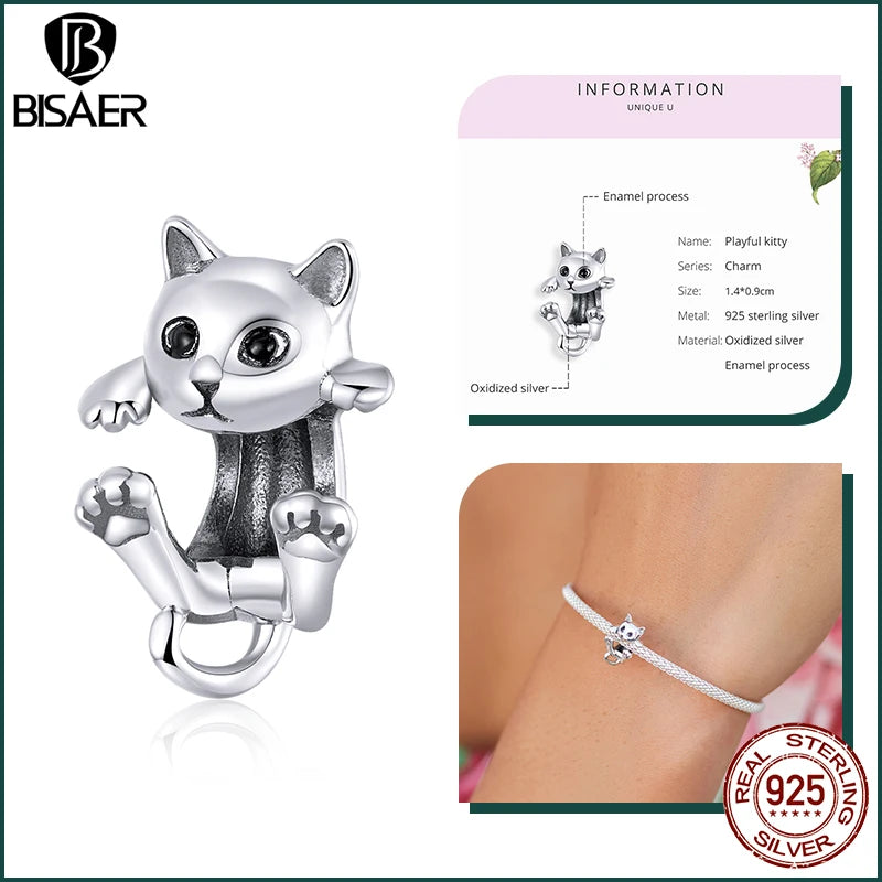 BISAER 925 en argent Sterling mignon chien breloque perle teckel animal de compagnie pendentif platine plaqué ajustement femmes Bracelet à bricoler soi-même bijoux fins