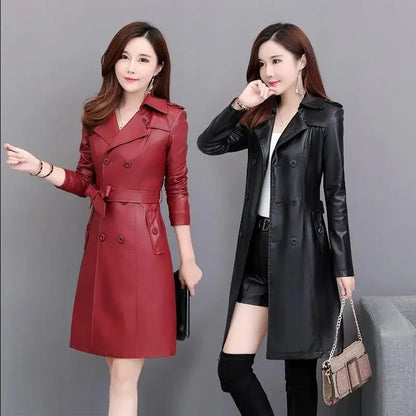 Veste en cuir d'agneau composé pour femme, manteau en fausse fourrure, trench long, lavage gratuit, vêtements en PU, Streetwear, Top, 138