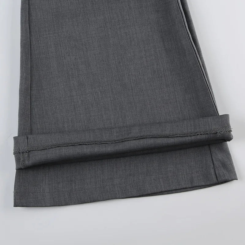 Lucyever-Pantalon évasé taille basse pour femme, pantalon moulant pour femme, poche mince, jambe large rétro, rue haute, mode fjFashion, dame de bureau, gris, Y2K