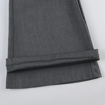 Lucyever-Pantalon évasé taille basse pour femme, pantalon moulant pour femme, poche mince, jambe large rétro, rue haute, mode fjFashion, dame de bureau, gris, Y2K